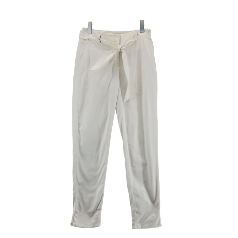 MaxMara Slim Ankle Pants Ivory White With Tie Belt Women's Size 6 Cotton